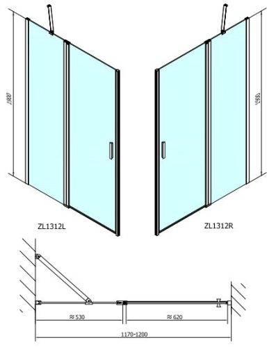 Zoom Line 120 cm nyílóajtós zuhanyajtó méretei