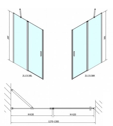 Zoom Line Black 130 cm nyílóajtós zuhanyajtó méretei