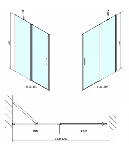 Zoom Line Black 130 cm nyílóajtós zuhanyajtó méretei