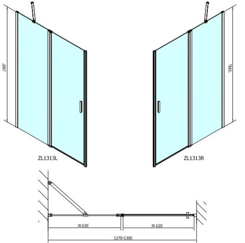 Polysan Zoom Line 130 cm nyílóajtós zuhanyajtó