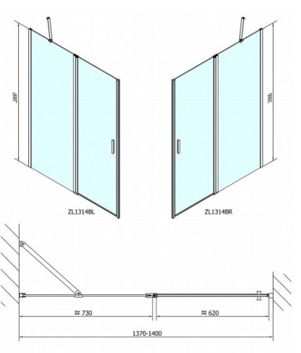 Zoom Line Black 140 cm nyílóajtós zuhanyajtó méretei