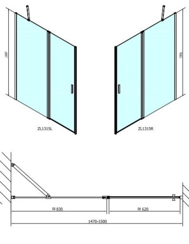 Zoom Line 150 cm nyílóajtós zuhanyajtó méretei