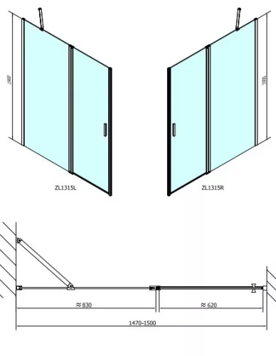 Zoom Line 150 cm nyílóajtós zuhanyajtó méretei