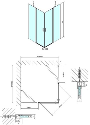 Polysan Zoom Line Black 90x90 cm szögletes zuhanykabin